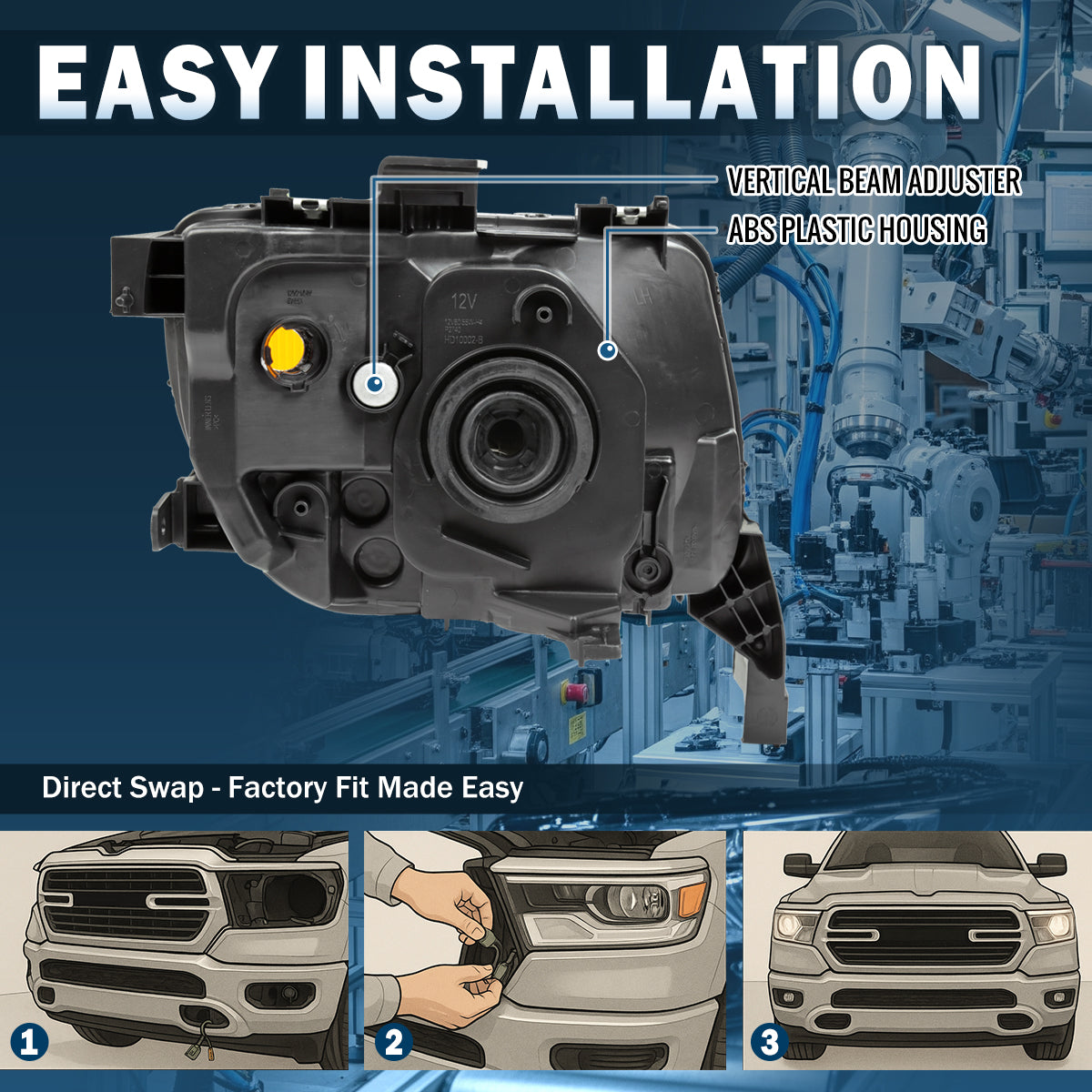 Ronnin - Compatible con Honda Element 2003-2008 Par de faros delanteros de repuesto | Negro