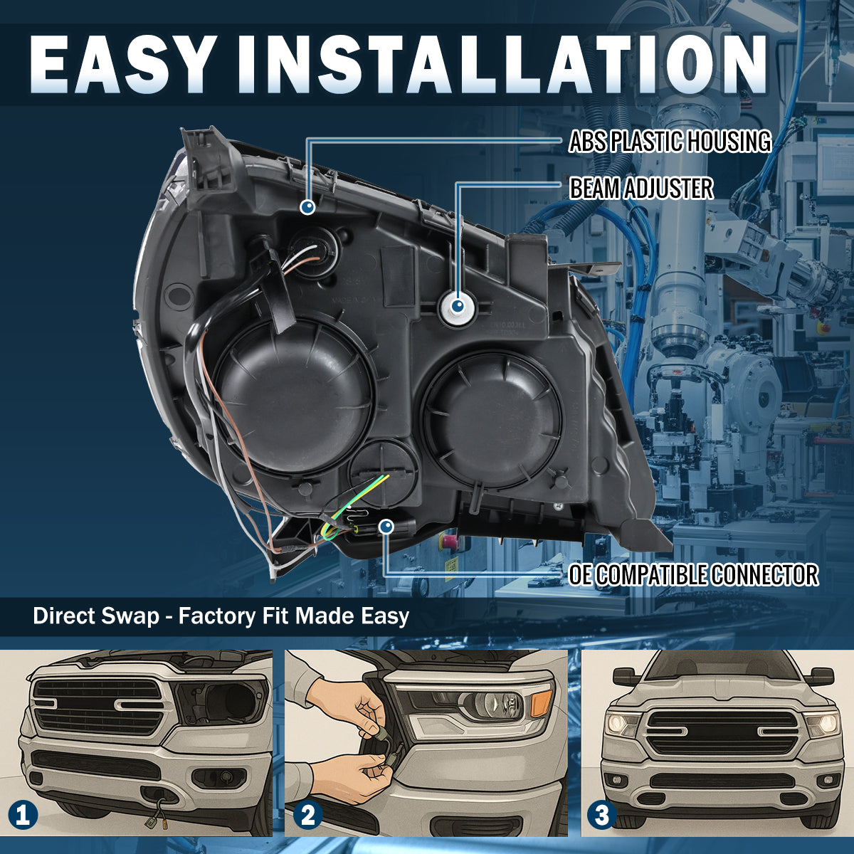 Ronnin - Compatible con Chevy Equinox LT LS 2010-2015 | Conjunto de faro delantero halógeno de repuesto | Cromado | Lado izquierdo del conductor