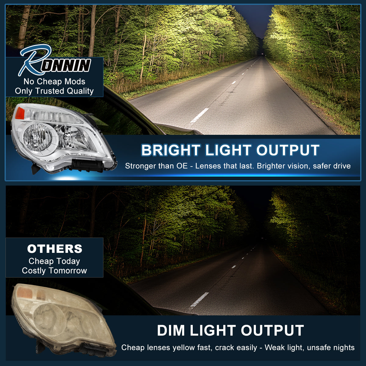 Ronnin - Compatible con Chevy Equinox LT LS 2010-2015 | Montaje de faros halógenos de repuesto | Cromado | Lado del pasajero derecho