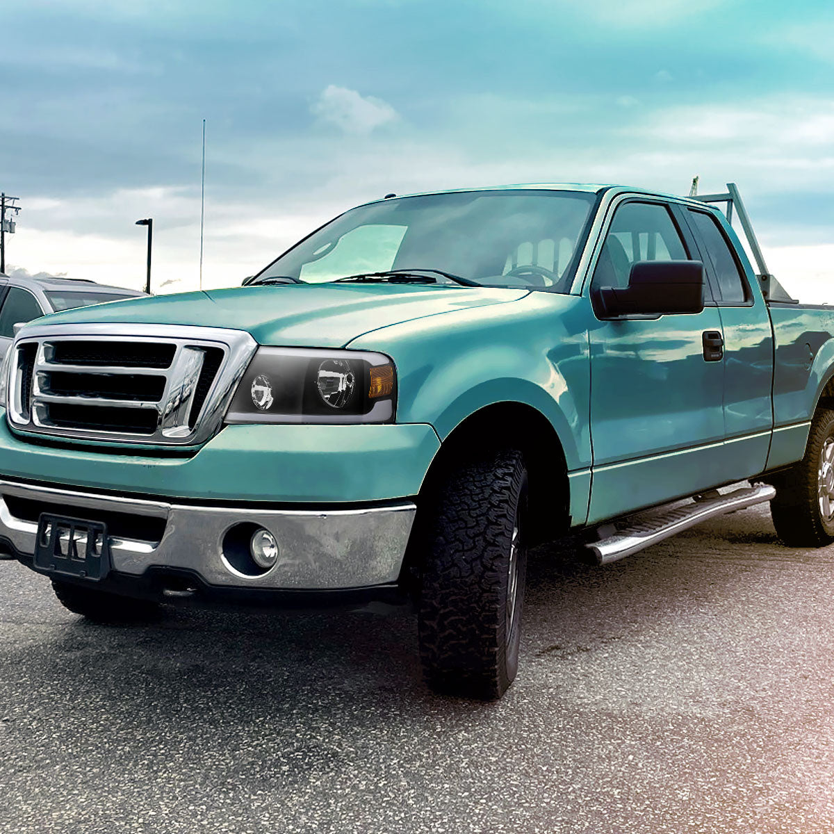 Ronnin - Fits 2004-2008 Ford F150 2006-2008 Lincoln Mark LT  Headlights Assembly LED Tube Parking Lamps Replacement Pair | Black