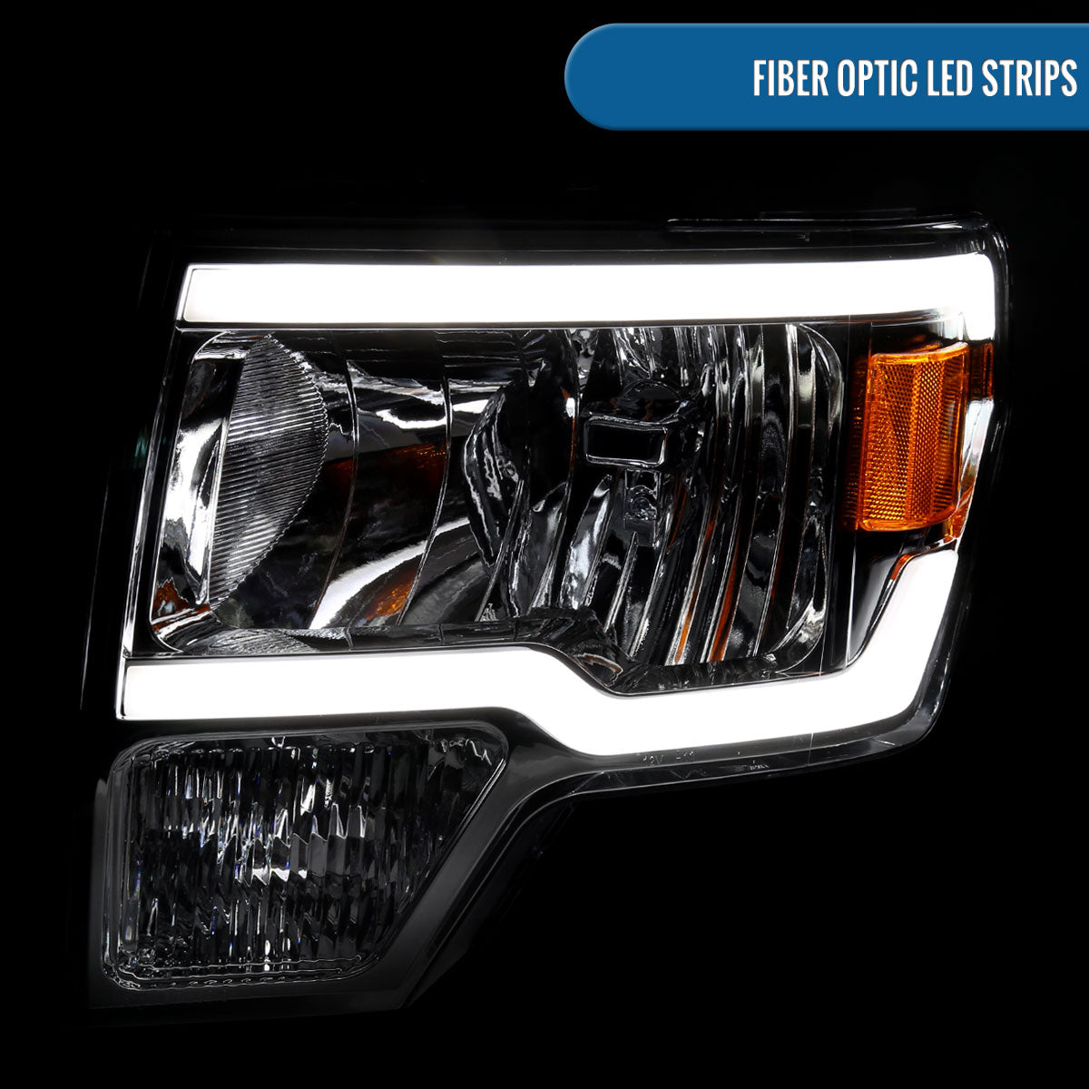 Ronnin - Fits 2009-2014 Ford F150 Upgraded LED Running Tube Lights Headlights Replacement Assembly Pair | Chrome