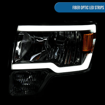 Ronnin - Fits 2009-2014 Ford F150 Upgraded LED Running Tube Lights Headlights Replacement Assembly Pair | Smoke