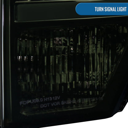 Ronnin - Fits 2009-2014 Ford F150 Upgraded LED Running Tube Lights Headlights Replacement Assembly Pair | Smoke