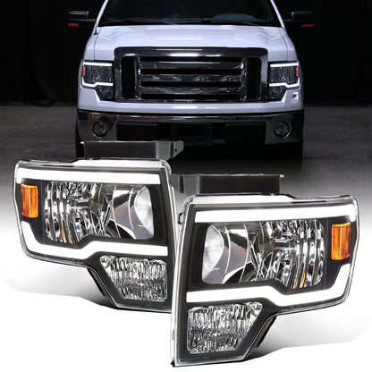Ronnin - Fits 2009-2014 Ford F150 Upgraded LED Running Tube Lights Headlights Replacement Assembly Pair | Black