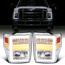 Ronnin - Fits 2008-2010 Ford F250 F350 F450 F550 Super Duty Pickup Halogen Headlights LED Sequential Turn Signal Tubes Assembly Pair | Chrome
