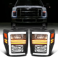 Ronnin - Fits 2008-2010 Ford F250 F350 F450 F550 Super Duty Pickup Halogen Headlights LED Sequential Turn Signal Tubes Assembly Pair | Black