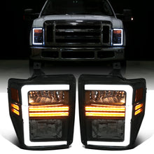 Ronnin - Fits 2008-2010 Ford F250 F350 F450 F550 Super Duty Pickup Halogen Headlights LED Sequential Turn Signal Tubes Assembly Pair | Black Smoke