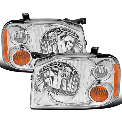 Ronnin - Fits 2001-2004 Nissan Frontier Halogen Headlights Assembly Factory Replacement Pair | Chrome