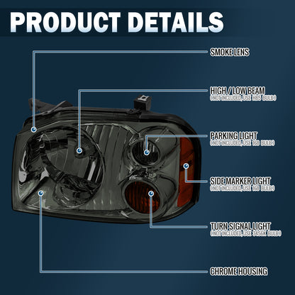 Ronnin - Compatible con Nissan Frontier 2001-2004 Conjunto de faros delanteros halógenos Reemplazo de fábrica Par | Ahumado