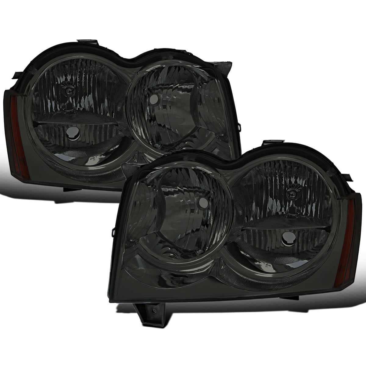 2005-2007 Jeep Grand Cherokee Halogen Headlights Assembly  Replacement Pair | Smoke