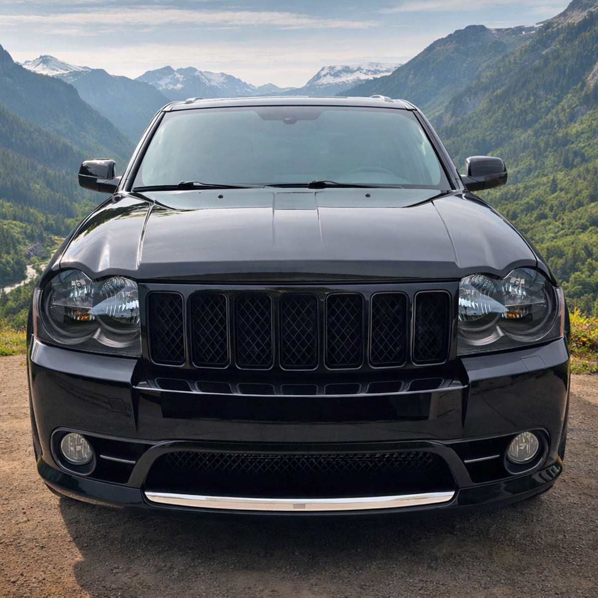 Ronnin - Compatible con Jeep Grand Cherokee 2005-2007, conjunto de faros halógenos, par de reemplazo | Negro