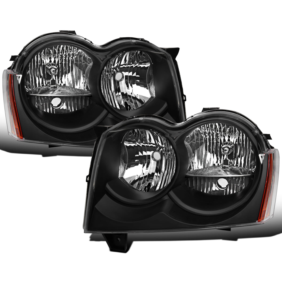 Ronnin - Compatible con Jeep Grand Cherokee 2005-2007, conjunto de faros halógenos, par de reemplazo | Negro