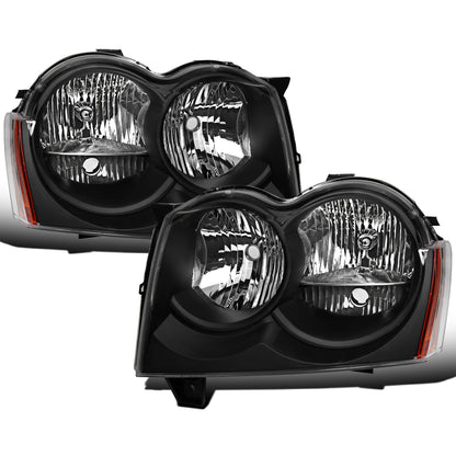 Ronnin - Compatible con Jeep Grand Cherokee 2005-2007, conjunto de faros halógenos, par de reemplazo | Negro