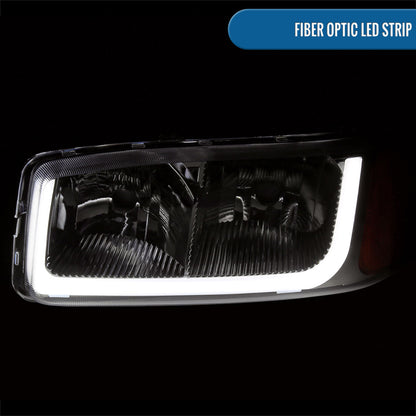 Ronnin - Fits 1999-2007 GMC Sierra 1500 2500 3500 Upgraded Replacement LED Tube Running Lights Headlights + Bumper Turn Signals Assembly Pair | Chrome