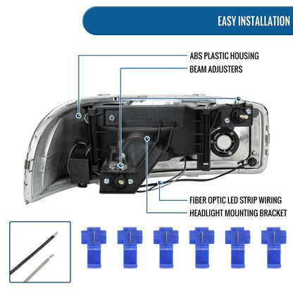 Ronnin - Fits 1999-2007 GMC Sierra 1500 2500 3500 Upgraded Replacement LED Tube Running Lights Headlights Assembly Pair | Smoke
