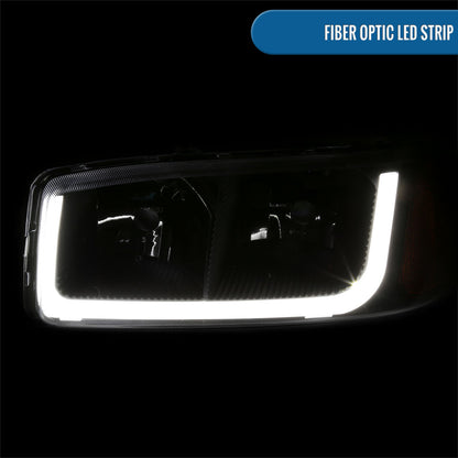 Ronnin - Compatible con GMC Sierra 1500 2500 3500 de 1999-2007, faros delanteros mejorados de tubo LED con luces de circulación diurna + conjunto de intermitentes de parachoques, par | Negro