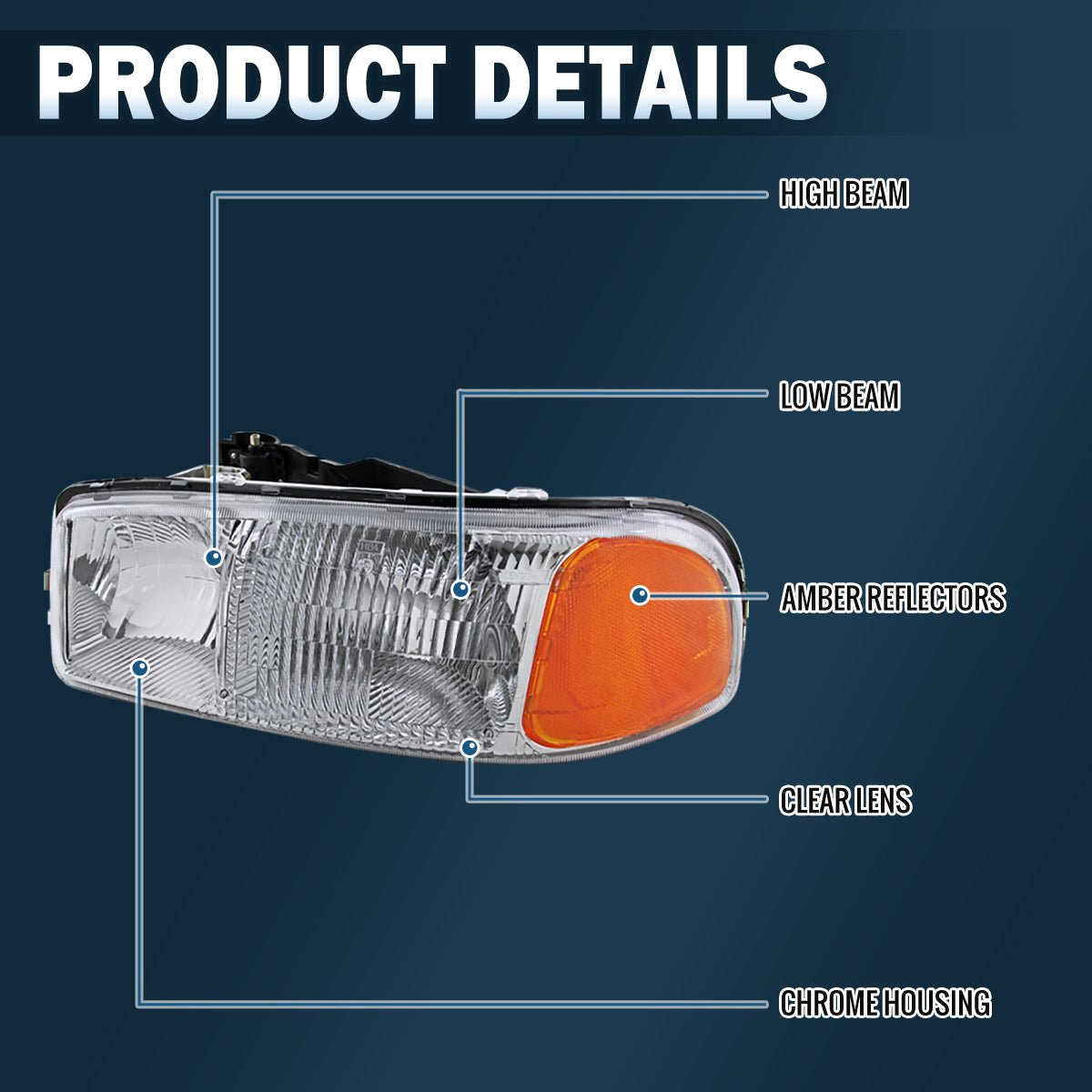 Ronnin - Compatible con ensamblaje de faro de repuesto original para GMC Sierra 1500 2500 3500 Yukon XL 1500 2500 de 1999-2007 | Cromado | Lado del conductor