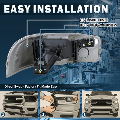 Ronnin - Compatible con ensamblaje de faro de repuesto original para GMC Sierra 1500 2500 3500 Yukon XL 1500 2500 de 1999-2007 | Cromado | Lado del conductor