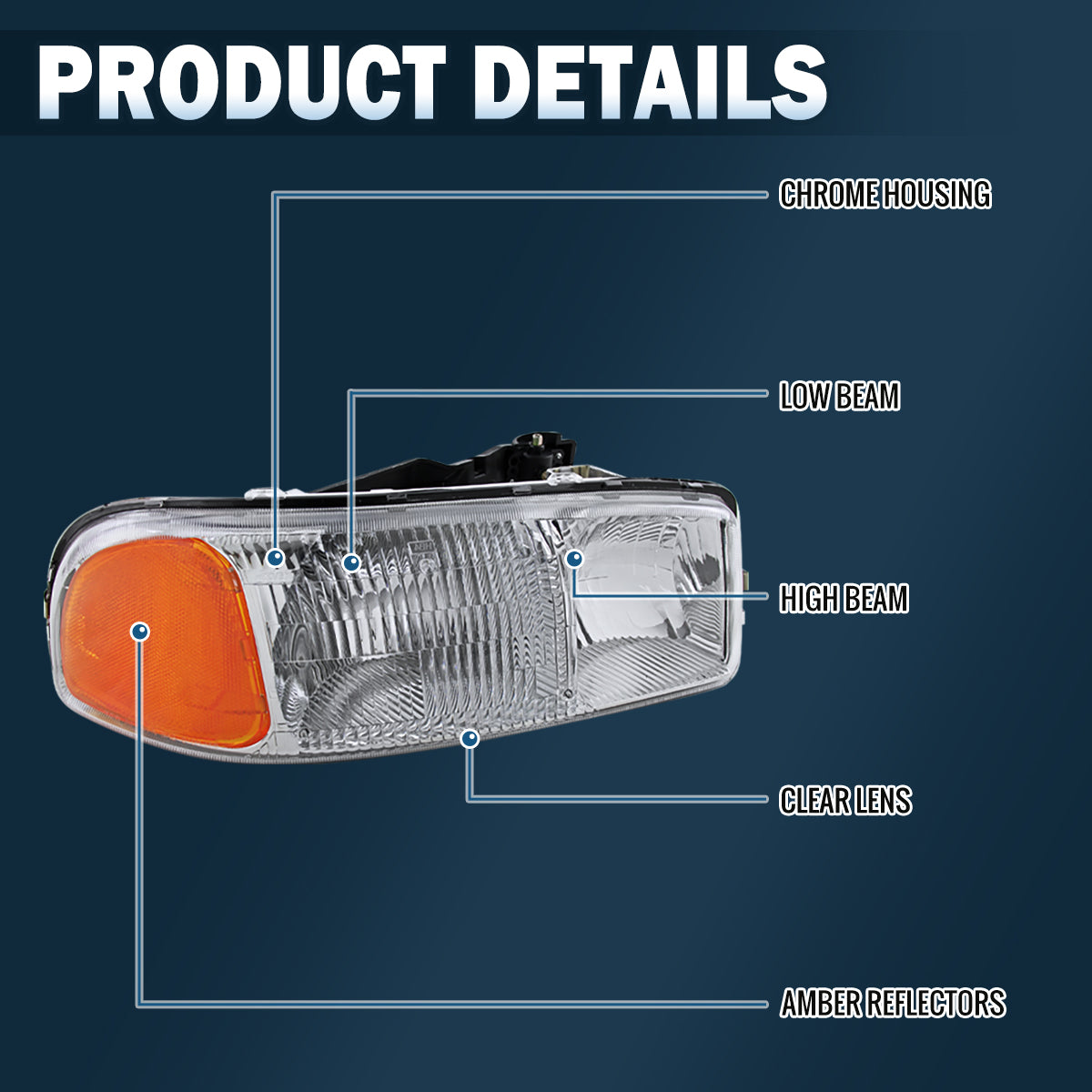 Ronnin - Compatible con ensamblaje de faro de repuesto original para GMC Sierra 1500 2500 3500 Yukon XL 1500 2500 de 1999-2007 | Cromado | Lado del pasajero