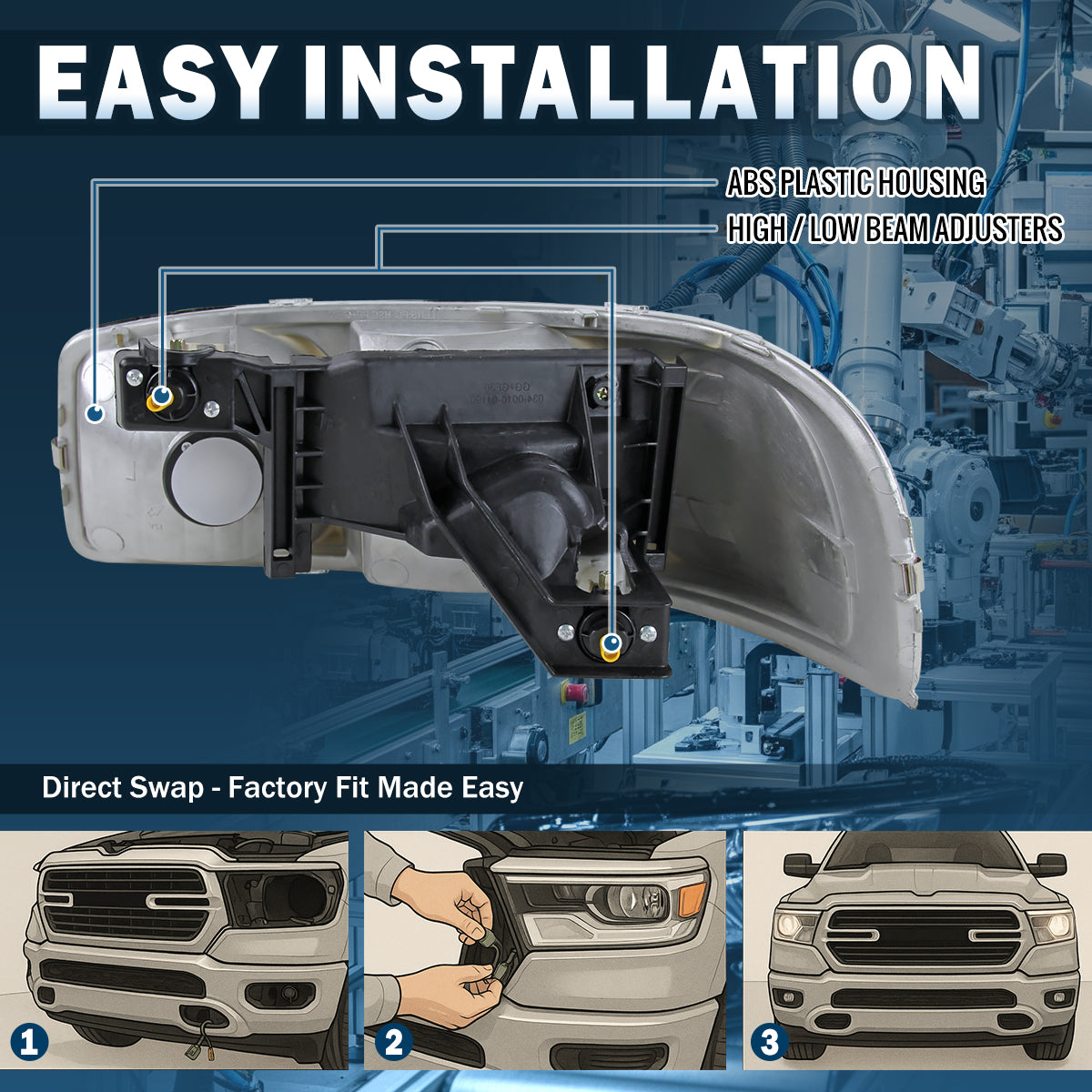 Ronnin - Compatible con ensamblaje de faro de repuesto original para GMC Sierra 1500 2500 3500 Yukon XL 1500 2500 de 1999-2007 | Cromado | Lado del pasajero