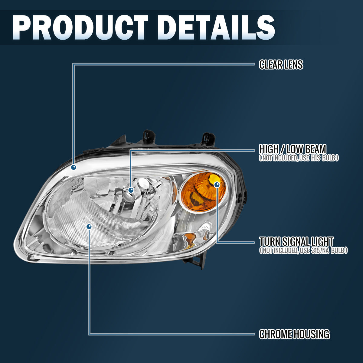 Ronnin - Conjunto de faros de repuesto para Chevy HHR 2006-2011, par | Cromado