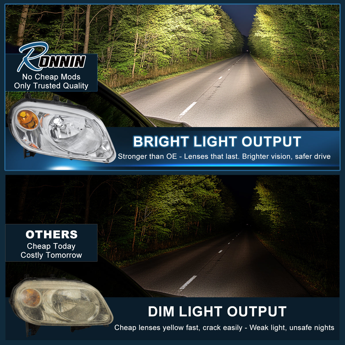 Ronnin - Conjunto de faros de repuesto para Chevy HHR 2006-2011, par | Cromado