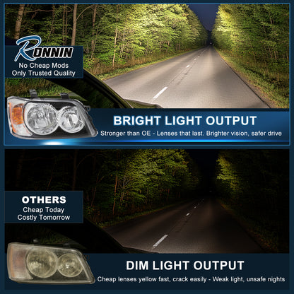 Ronnin - Compatible con Toyota Highlander 2001-2003 | Par de faros delanteros de repuesto | Cromado