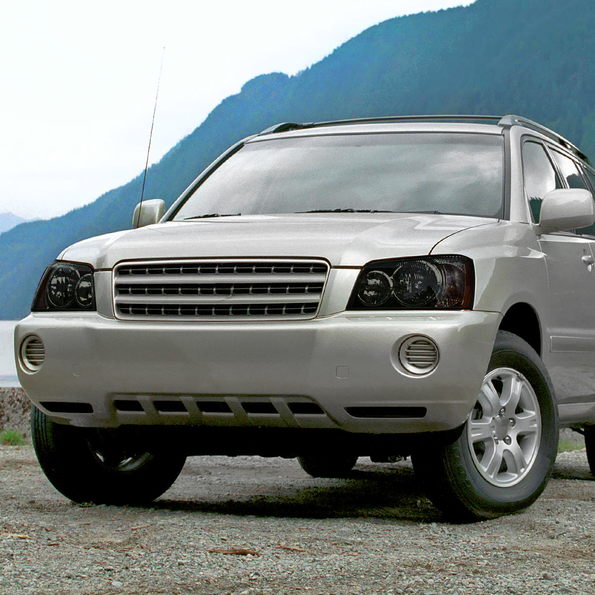 Ronnin - Fits 2001-2003 Toyota Highlander Factory Replacement Headlights Headlamp Assembly Pair | Black Smoke