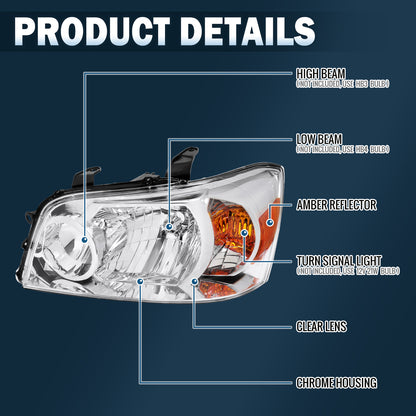 Ronnin - Compatible con Toyota Highlander 2004-2007, juego de 2 faros delanteros de repuesto | Cromado