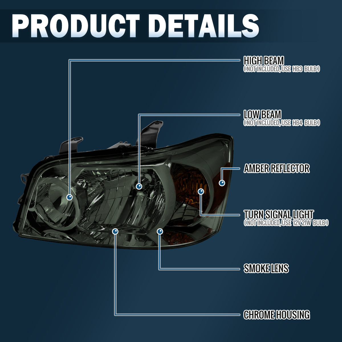Ronnin - Compatible con Toyota Highlander 2004-2007 - Par de faros delanteros de repuesto | Ahumados