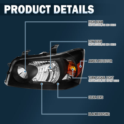 Ronnin - Compatible con Toyota Highlander 2004-2007 | Par de ensamblajes de faros delanteros de repuesto | Negro