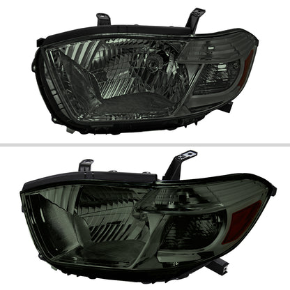 Ronnin - Fits 2008-2010 Toyota Highlander Base Limited SR5 SE Headlights Japan Built Halogen Models Replacement Pair | Smoke