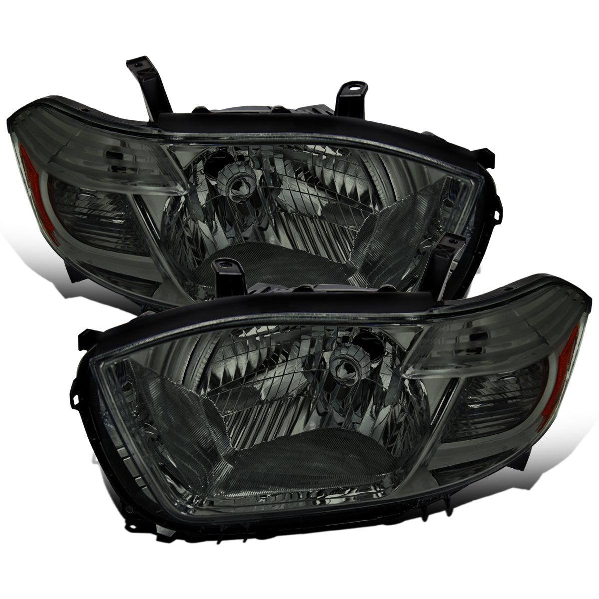 Ronnin - Fits 2008-2010 Toyota Highlander Base Limited SR5 SE Headlights Japan Built Halogen Models Replacement Pair | Smoke