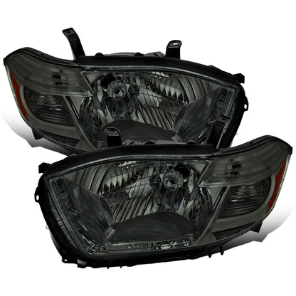 Ronnin - Fits 2008-2010 Toyota Highlander Base Limited SR5 SE Headlights Japan Built Halogen Models Replacement Pair | Smoke