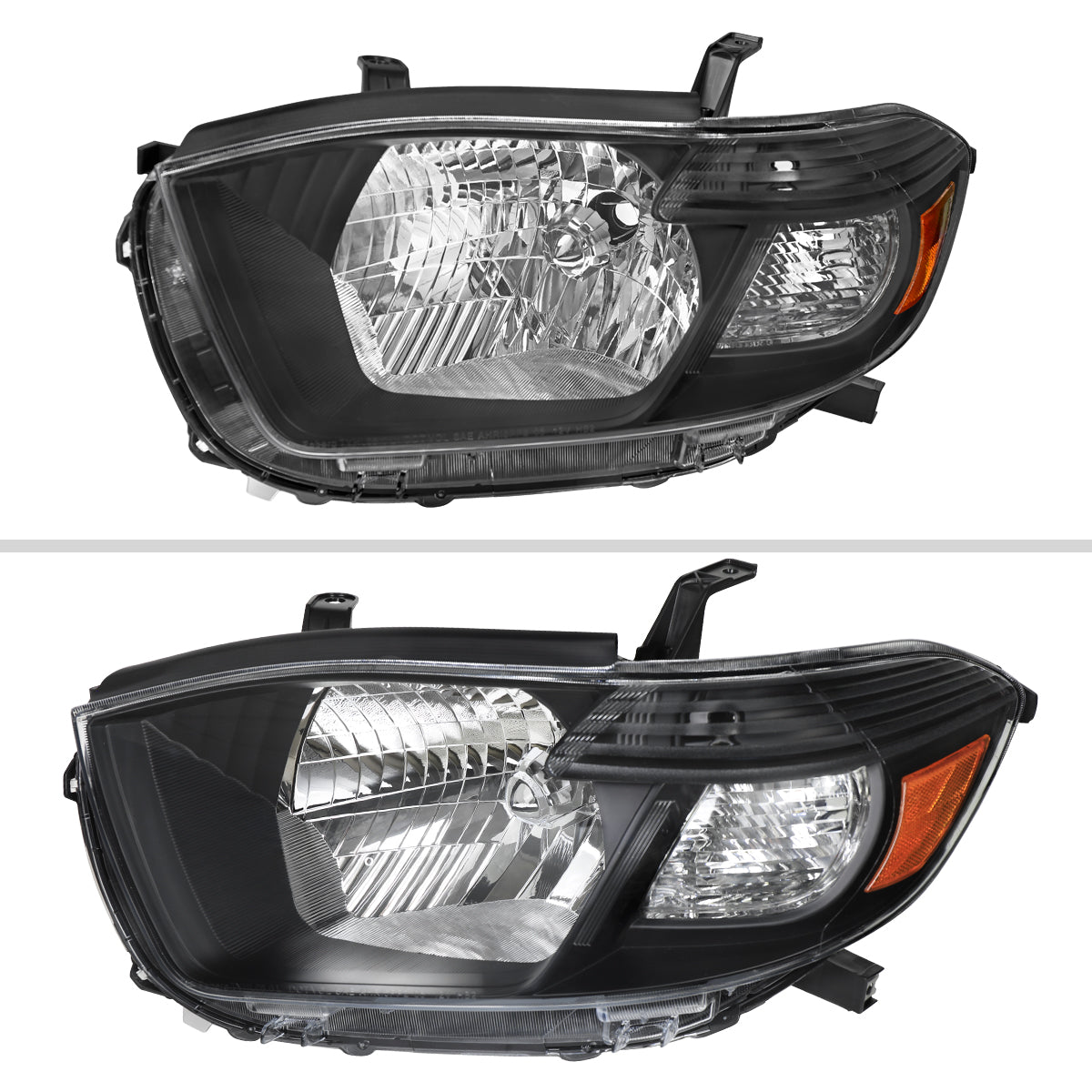 Ronnin - Fits 2008-2010 Toyota Highlander Base Limited SR5 SE Headlights Japan Built Halogen Models Replacement Pair | Black