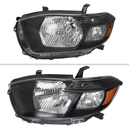 Ronnin - Fits 2008-2010 Toyota Highlander Base Limited SR5 SE Headlights Japan Built Halogen Models Replacement Pair | Black