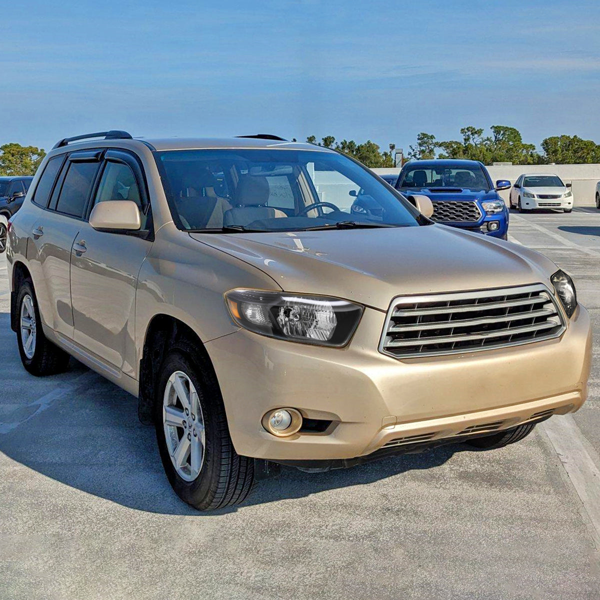 Ronnin - Fits 2008-2010 Toyota Highlander Base Limited SR5 SE Headlights Japan Built Halogen Models Replacement Pair | Black