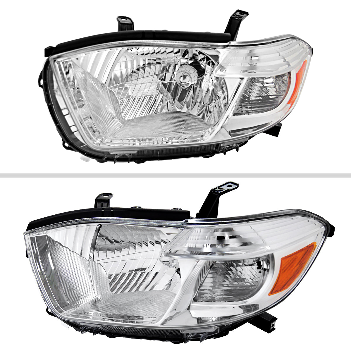 Ronnin - Fits 2008-2010 Toyota Highlander Base Limited SR5 SE Headlights Japan Built Halogen Models Replacement Pair | Chrome