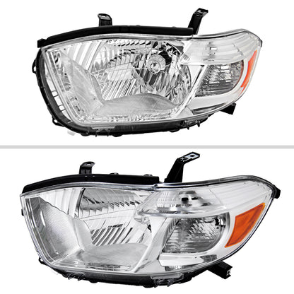 Ronnin - Fits 2008-2010 Toyota Highlander Base Limited SR5 SE Headlights Japan Built Halogen Models Replacement Pair | Chrome