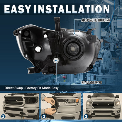 Ronnin - Compatible con los modelos Toyota Highlander Base Limited SR5 SE de 2008-2010 con faros halógenos fabricados en Japón | Par de repuesto cromado