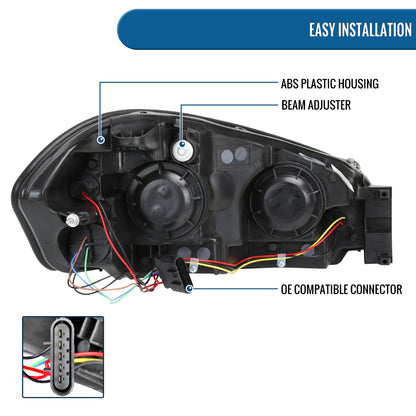 Ronnin - Fits 2006-2013 Chevy Impala 2006-2007 Monte Carlo 2014-2016 Impala Limited Upgraded Replacement LED Tube Running Lights Halogen Headlights Assembly Pair | Black