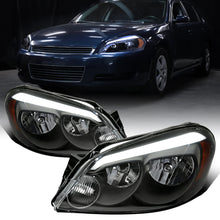 Ronnin - Fits 2006-2013 Chevy Impala 2006-2007 Monte Carlo 2014-2016 Impala Limited Upgraded Replacement LED Tube Running Lights Halogen Headlights Assembly Pair | Black