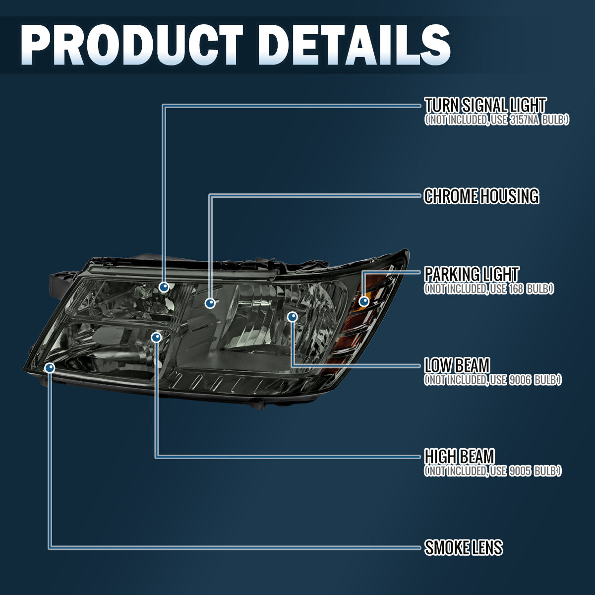 Ronnin - Faros delanteros de repuesto de fábrica para Dodge Journey 2009-2020 | Par | Ahumado