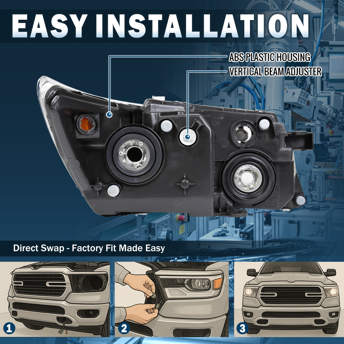 Ronnin - Compatible con Dodge Journey 2009-2020 | Par de ensamblaje de faros delanteros de repuesto | Negro