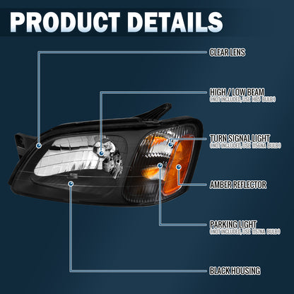 Ronnin - Compatible con Subaru Legacy Brighton Legacy L Baja Sport 2000-2006 | Par de ensamblajes de faros de repuesto | Negro