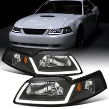 Ronnin - Fits 1999-2004 Ford Mustang Upgraded LED Running Tube Lights Headlights Replacement Assembly | Black