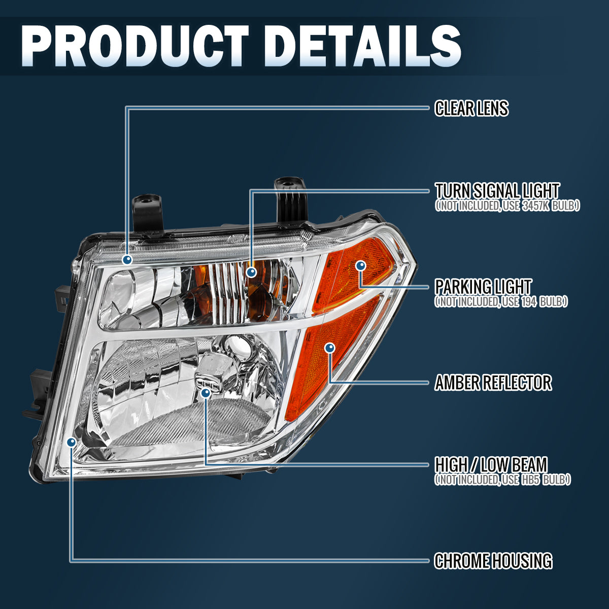 Ronnin - Compatible con Nissan Pathfinder Frontier 2005-2008 Par de faros delanteros de repuesto | Cromado