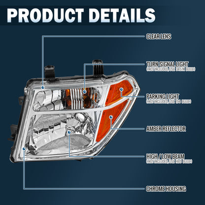 Ronnin - Compatible con Nissan Pathfinder Frontier 2005-2008 Par de faros delanteros de repuesto | Cromado