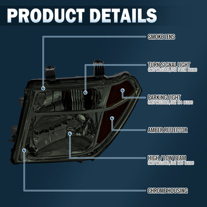 Ronnin - Se adapta a los faros delanteros de repuesto de fábrica para Nissan Pathfinder Frontier 2005-2008, par | Ahumado