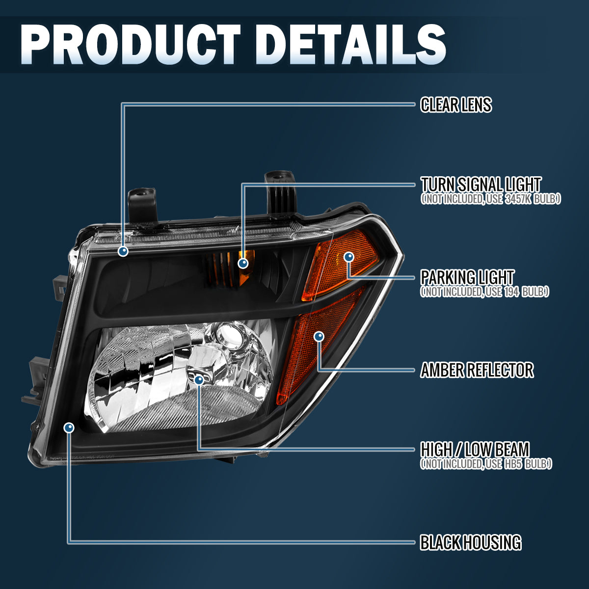 Ronnin - Compatible con Nissan Pathfinder Frontier 2005-2008 Par de faros delanteros de repuesto | Negro